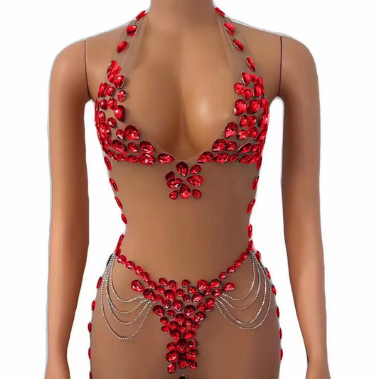 Vestido Elegante Transparente con Cristales Brillantes