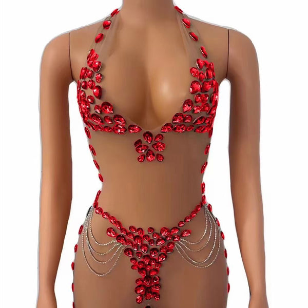 Vestido Elegante Transparente con Cristales Brillantes