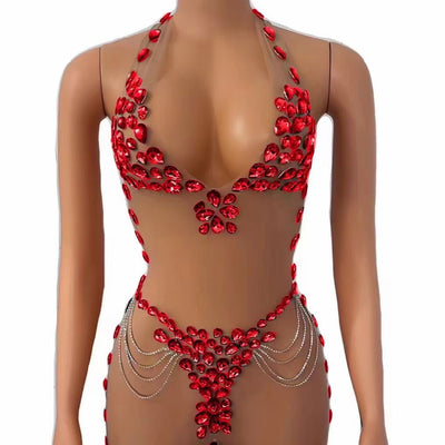 Vestido Elegante Transparente con Cristales Brillantes