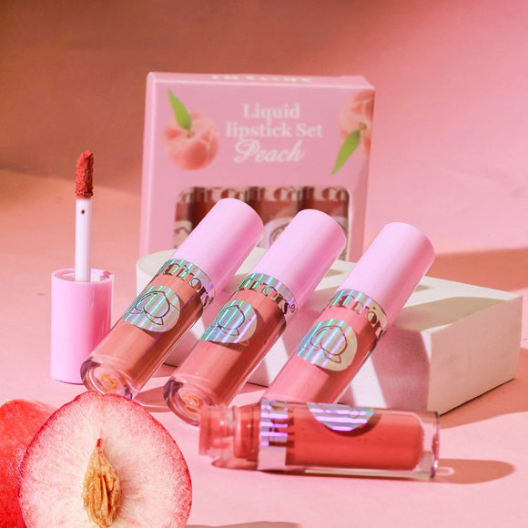 Set de 4 Labiales Mate Aterciopelados a Prueba de Manchas con Sabores Frutales