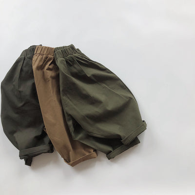 Pantalones Casuales Infantiles de Color Sólido con Cintura Elástica Estilo Literario - Image 3