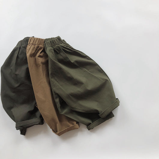 Pantalones Casuales Infantiles de Color Sólido con Cintura Elástica Estilo Literario - Image 3
