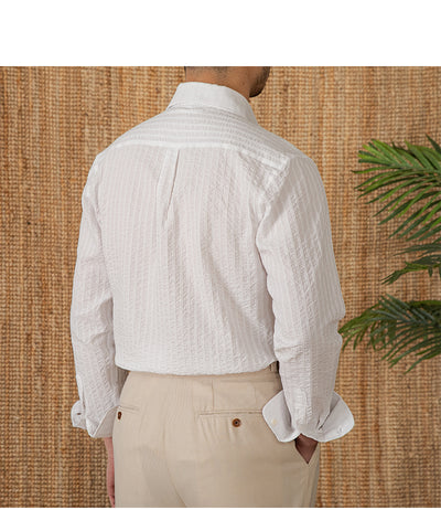 Camisa Casual de Algodón Seersucker Manga Larga Cuello Clásico - Image 7