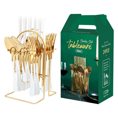 Juego de Cubiertos Dorados de Acero Inoxidable con Organizador - Servicio de Lujo - Image 21