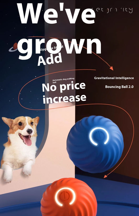Blue gravity intelligent charging dog toy, a spherical interactive pet ball with a textured wavy surface and power button. - Image 8