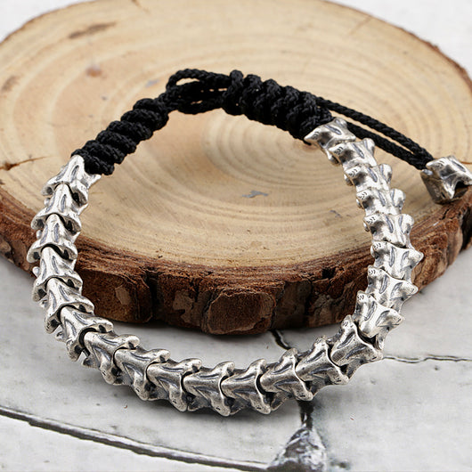 Pulsera Vintage de Plata Esterlina con Serpiente Espinada y Cuerda Tejida Ajustable - Image 4
