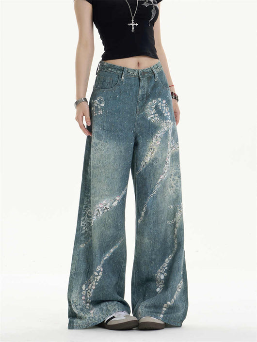 Pantalones Jeans Anchos con Estampado de Moño - Image 3