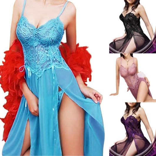 Vestido Sling Transparente de Encaje Elástico con Aberturas