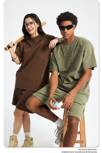 Shorts Deportivos de Algodón Puro Teñidos con Patrón Vintage Lavado - Image 20