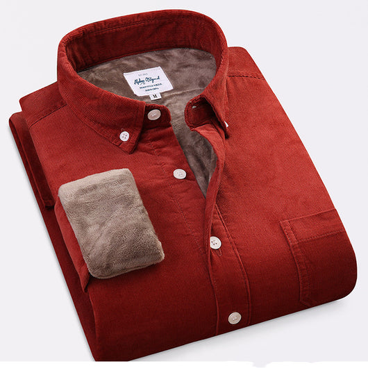 Camisa de Pana de Algodón Puro Cálida de Manga Larga para Hombre - Image 7