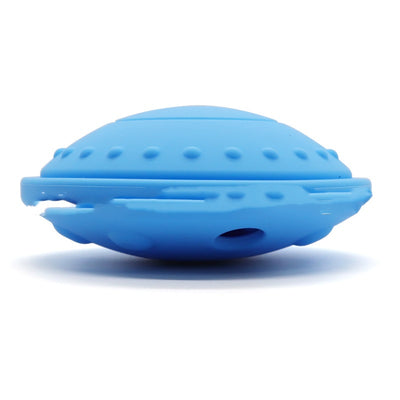 Purple UFO-shaped silicone pet toy with textured top and openings for slow feeding or interactive play. - Image 9