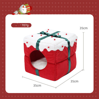 Cama Nido Felino Doble Uso - Refugio Cerrado Navideño para Gatos y Perros Pequeños - Image 5