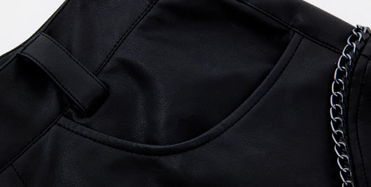 Pantalones Casuales de Cuero con Cadena Metalizada Vintage - Image 9