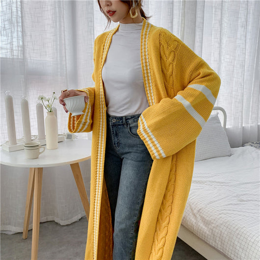 Cardigan Oversized de Punto Grueso Largo hasta la Rodilla para Mujer