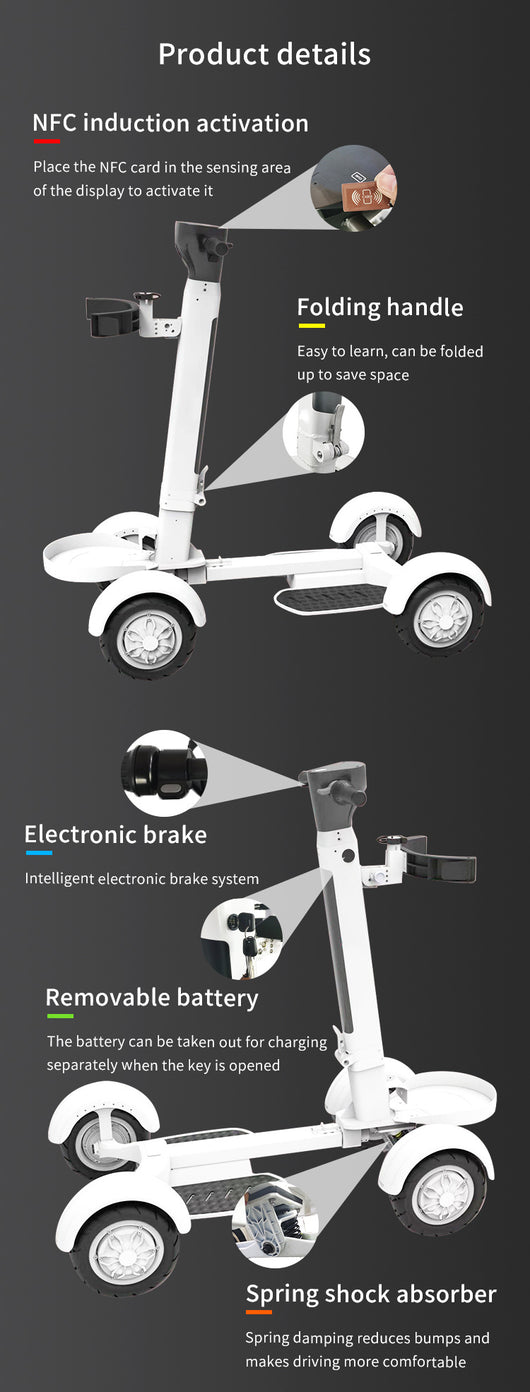 Patinete Eléctrico Plegable de 4 Ruedas para Golf y Campos - Image 12