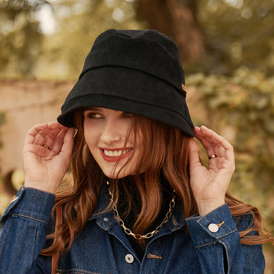 Sombrero Tipo Pescador para Mujer Otoño Estilo Moderno Costura Simple Gorro Cubo Algodón Texturizado