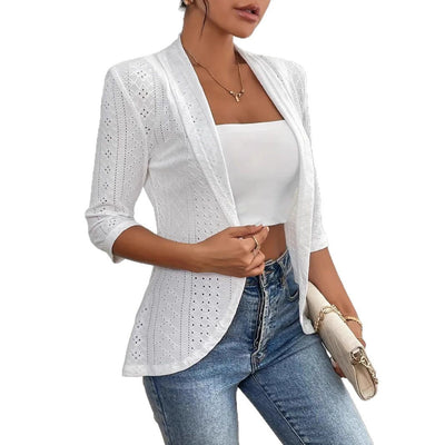 Abrigo Chal Casual Manga Corta Mujer Tela Ligera Color Sólido - Image 5