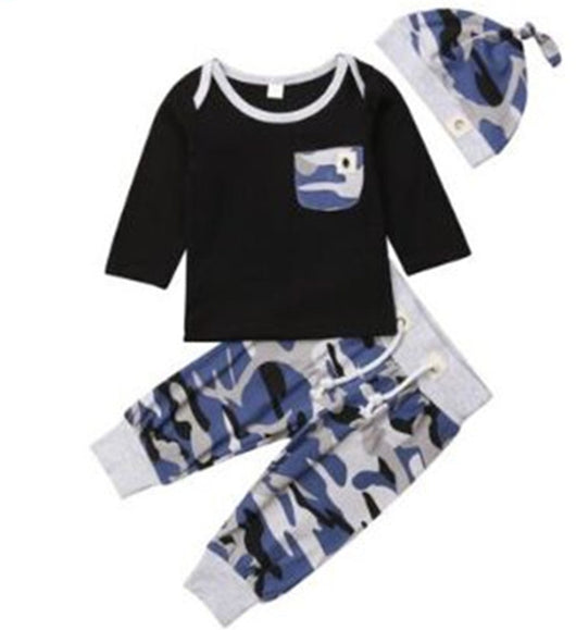 Conjunto Infantil 3 Piezas: Camiseta Manga Larga + Pantalón Camuflaje + Gorro - Image 6