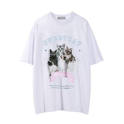 Camiseta Estampado Gatito Efecto Desgastado Manga Corta para Hombre - Image 7
