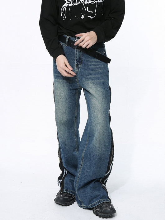 Pantalones Vaqueros Patchwork Retro Estilo Americano con Cierre de Diseño - Image 14