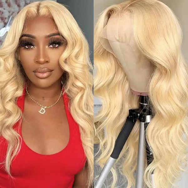 Peluca Rubia Dorada Ondas Grandes con Encaje Frontal