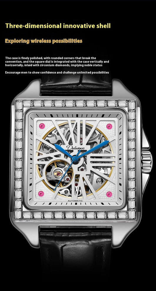 Reloj Automático de Diseño Cuadrado con Diamantes - Image 9