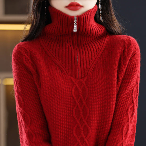 Suéter de Lana Grueso con Cuello Alto para Otoño e Invierno