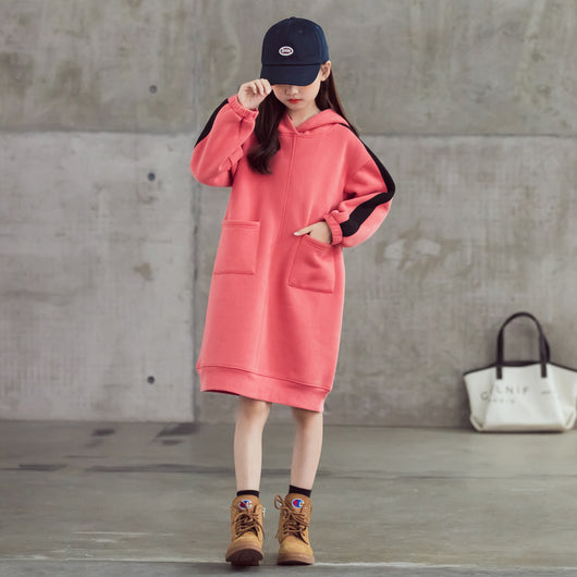Vestido Infantil Abrigado con Capucha y Forro de Terciopelo para Niñas - Image 6