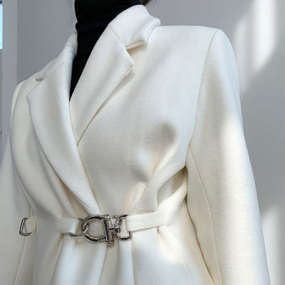 Blazer de Lana Blanco Mujer Corte Holgado Diseño Nicho Temperamento Sofisticado - Image 9