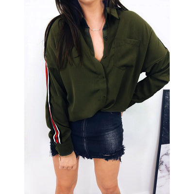 Blusa Casual Mujer Rayas Blancas Manga Larga con Botones - Image 11