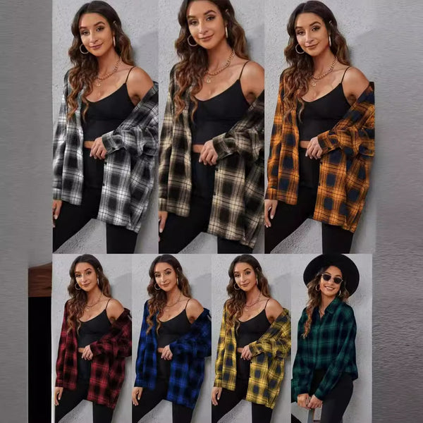 Cardigan Cuadros Suelto para Mujer