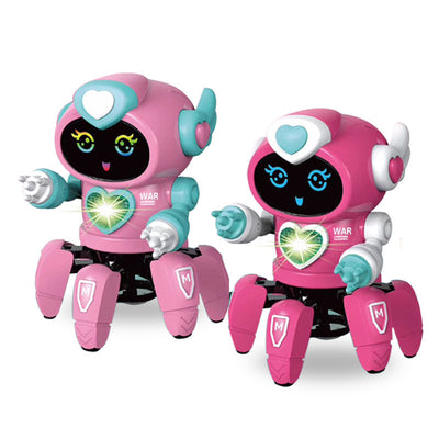 Pink and blue smart dancing robot toy with six legs, LED lights, and a smiling face on its screen. - Image 5