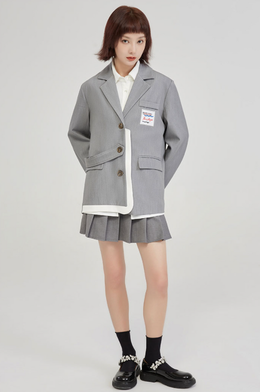 Blazer Gris Universitario para Mujer con Detalles de Contraste - Diseño Casual Sofisticado - Image 5