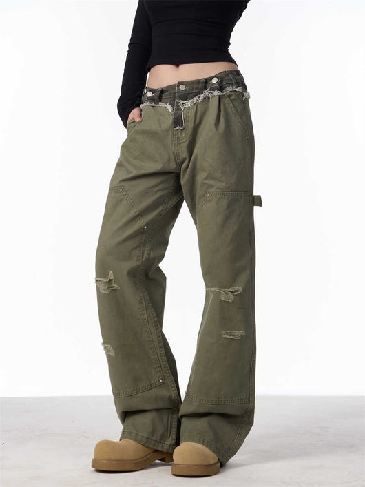 Pantalones Cargo Rotos Rectos Estilo Logging Casual - Image 11