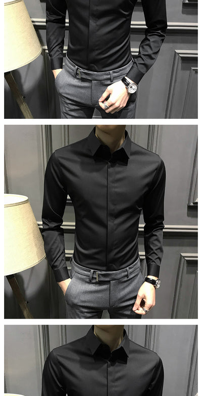 Camisa Ejecutiva Manga Larga Estilo Coreano para Hombre - Image 9