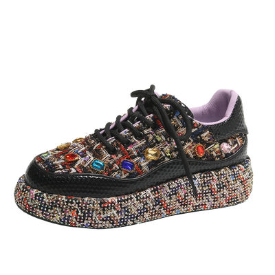Mocasines Plataforma para Mujer con Tweed Colorido y Piedras - Zapatos Cómodos y Casuales - Image 31