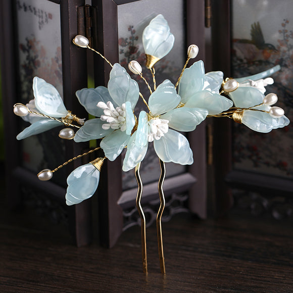 Peineta y Adorno para Cabello Estilo Hanfu con Flores de Hada