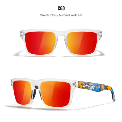 Men's and women's dazzling blue and black striped polarized sunglasses with gray lenses and a black case. - Image 48