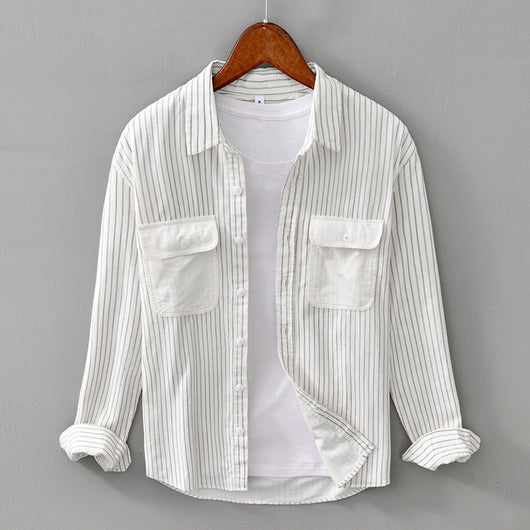 Camisa Retro a Rayas con Bolsillos y Mangas Largas - Image 10