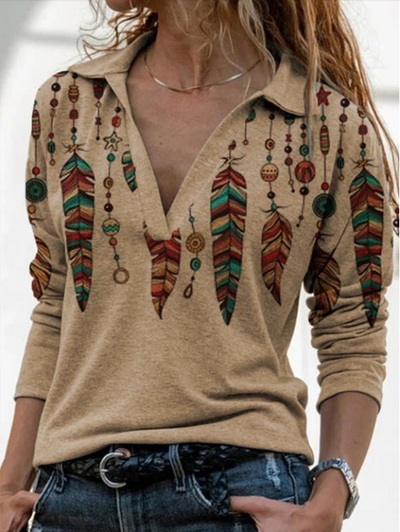 Suéter Retro con Cuello V y Estampado de Manga Larga - Image 5