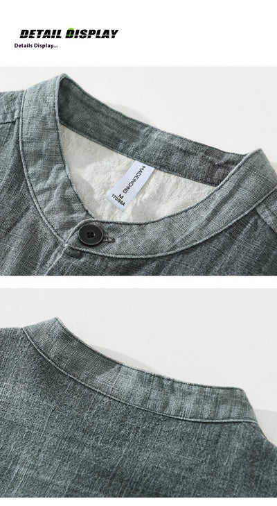 Camisa Retro de Lino con Cuello Mao para Hombre - Diseño Clásico Casual - Image 17