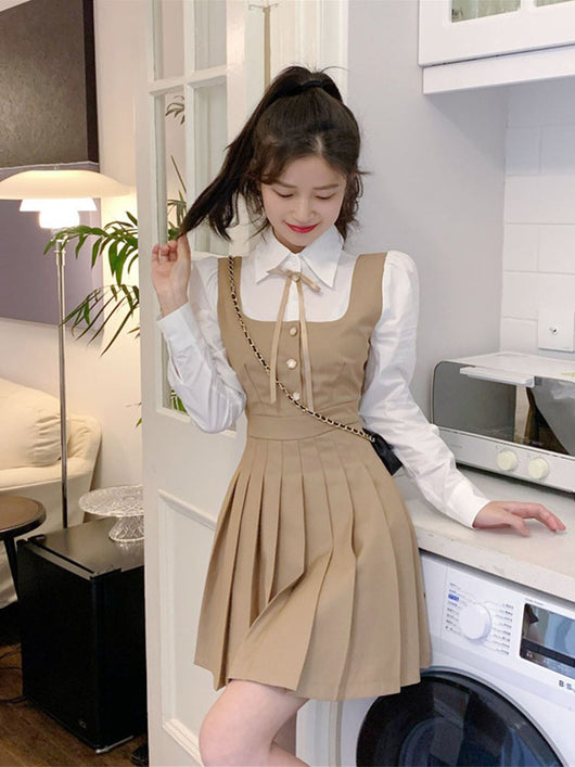 Vestido Camisero con Efecto Dos Piezas y Pliegues en la Cintura - Image 3
