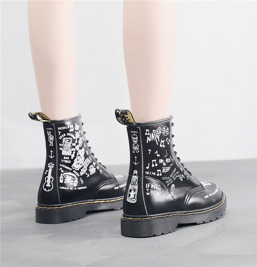 Botas de Cuero Personalizadas con Calavera Graffiti - Motociclista Unisex - Image 13