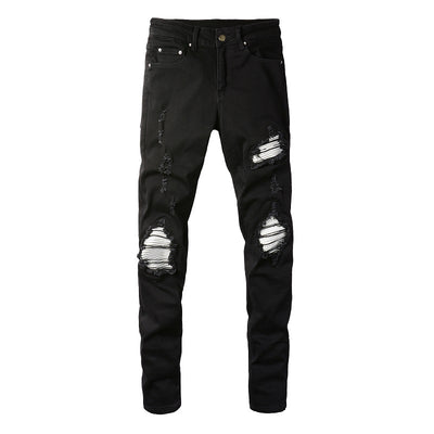 Jeans Slim Fit Rotos con Parches Plateados para Hombre - Image 6