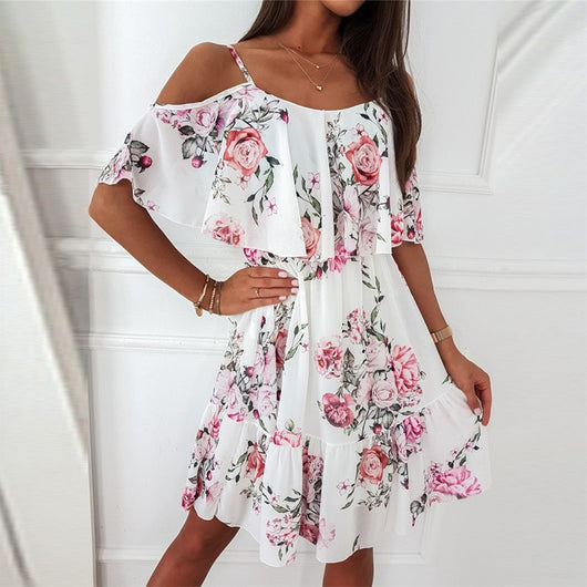 Vestido de Verano con Flores y Volantes - Diseño Hombros Descubiertos - Image 8