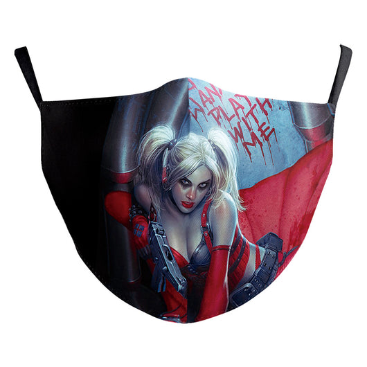 Black ear hook dust mask with white spiderweb pattern and small red spiders, perfect for Halloween. - Image 19