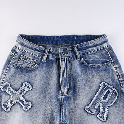 Jeans Rectos con Parche de Letra Personalizada Street - Image 12