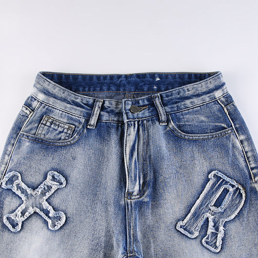 Jeans Rectos con Parche de Letra Personalizada Street - Image 12