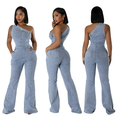 Jumpsuit Denim Ajustado con Hombros Caídos y Cintura Ceñida - Image 4