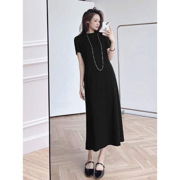 Vestido Camiseta Bordado Cuello Redondo Manga Corta